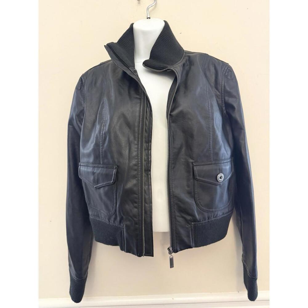Nollie Jacket Womens Size Large Black Faux Leather Full Zip Pockets Biker Jacket